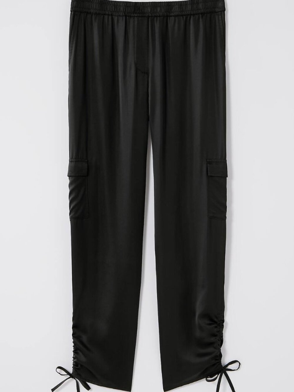 NWT J. Jill Size XL Black Pull On Elastic Waist Tie Ankle Satin Cargo Pants NEW